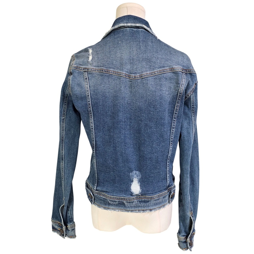 Zara Denim Jacket Womens L BlueDistressed Raw Hem Trucker - Picture 5 of 9